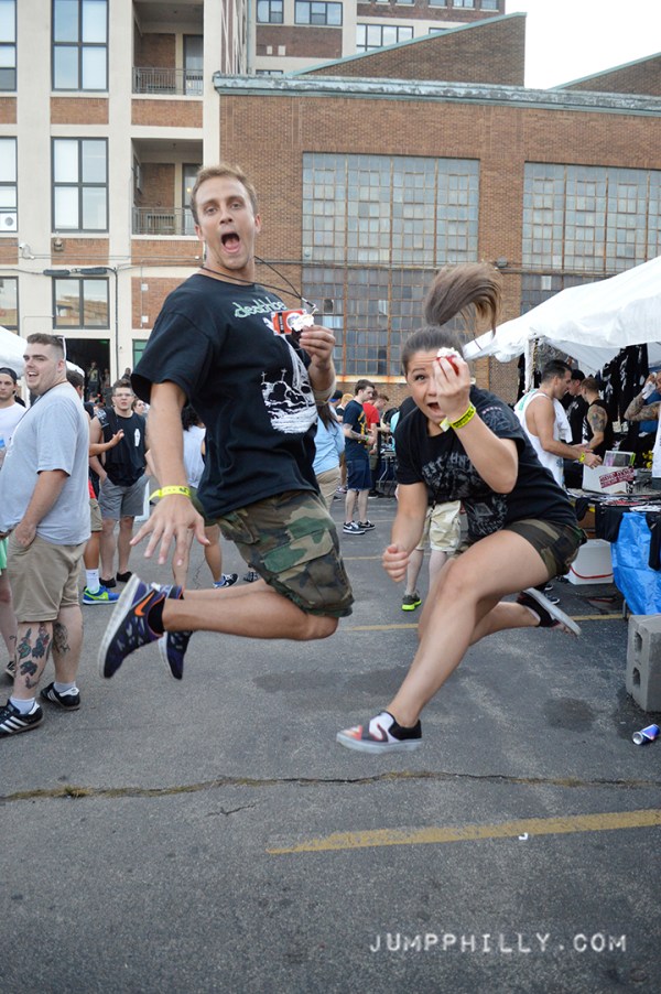 Keith from Lansdale, PA and Jess from Philadelphia, Jess "it's like a family reunion being in a band you meet a lot of people it's a big reunion" Keith " mosh pit mosh pit all out war mosh pit" From lansdale and phillyPA: "